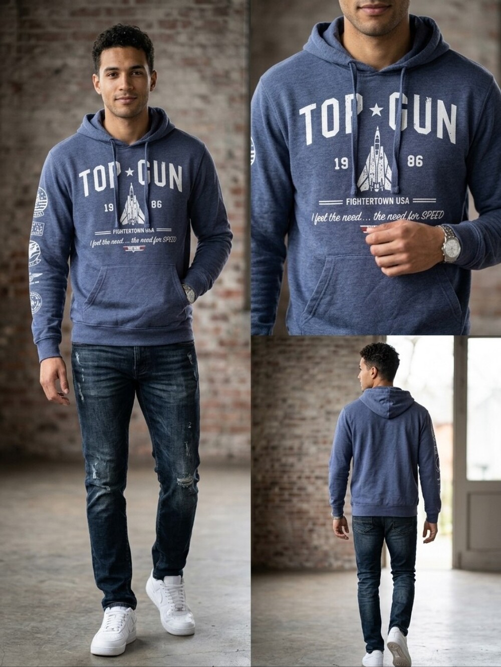 Top Gun Fightertown USA 1986 Graphic Pullover Hoodie Navy Blue Size Small
